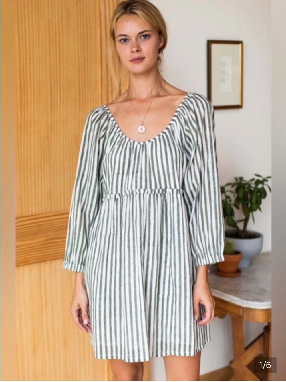 Emerson Fry • Organic Cotton Green Striped Mini Dress Small